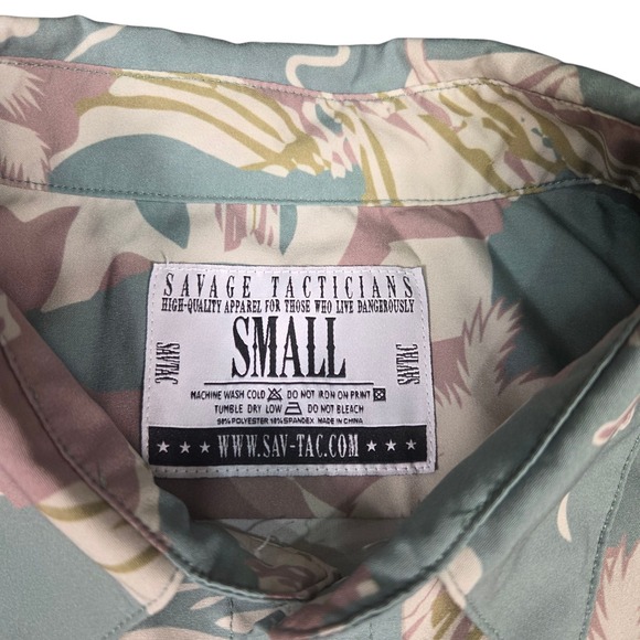 Savage Tacticians Shirt Mens Small‎ Helicopter Camo Hawaiian Snap Buttons - Picture 6 of 8